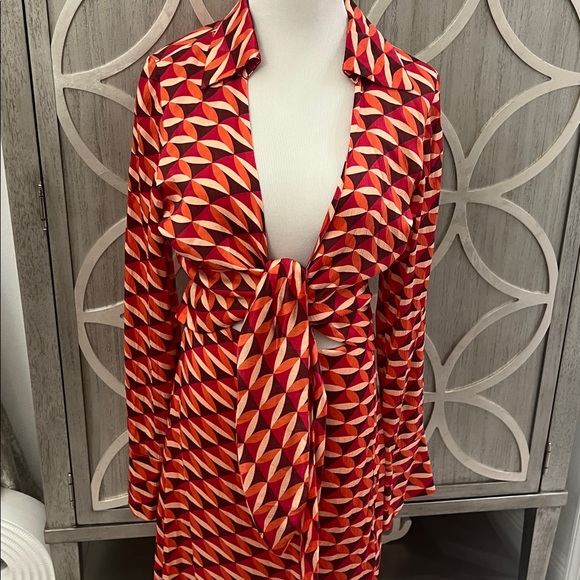 NICHOLAS Red and Orange silk Geometric Dress - Picture 4 of 5